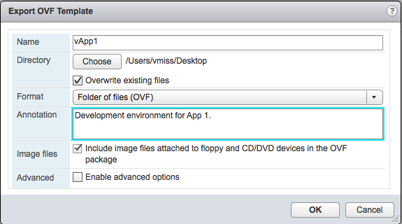 Exporting an OVF Template.
