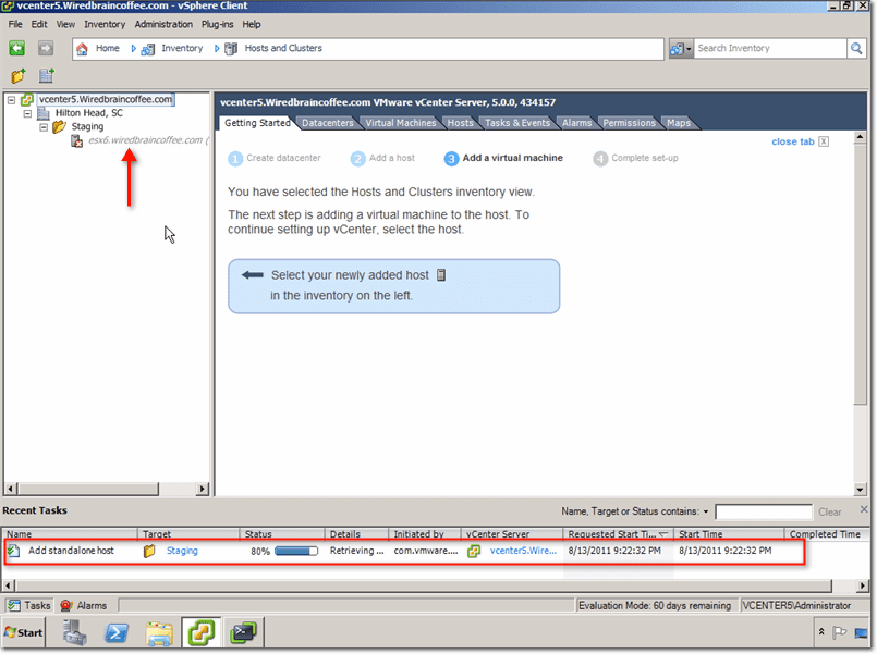 Add ESXi host into staging folder