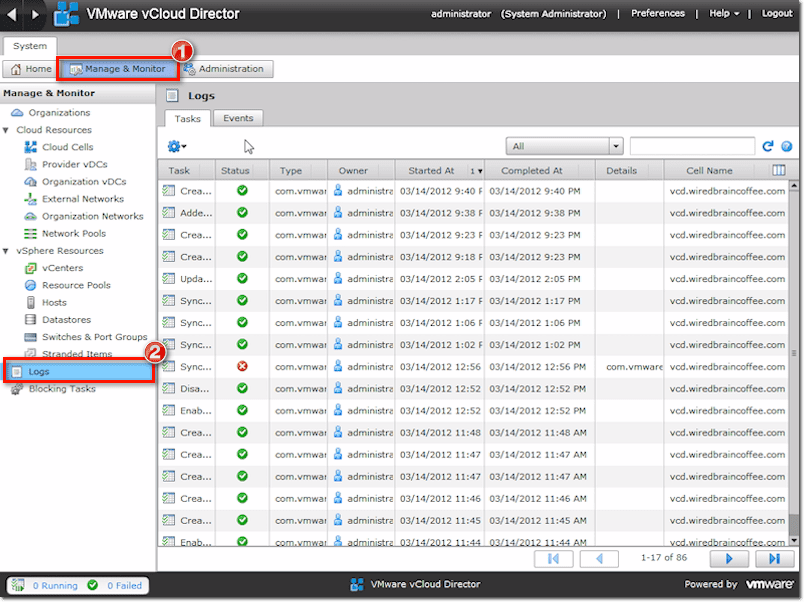 vCloud Director more tasks and events in logs