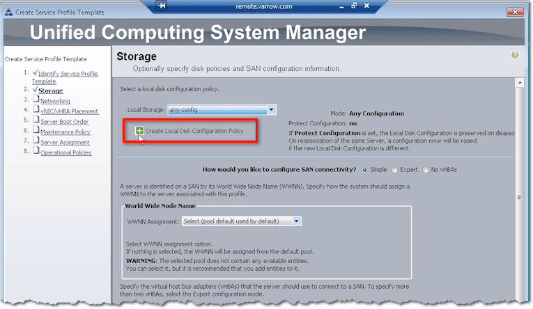 select create local disk configuration policy