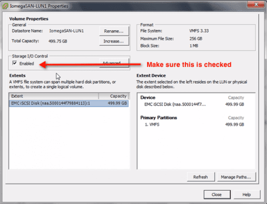 SIOC - enable vSphere storage IO control in a datastore