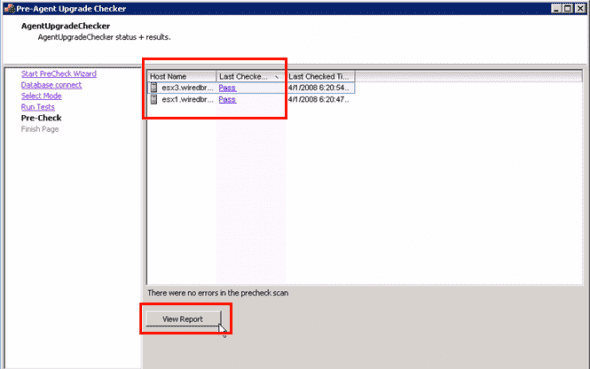 VMware Agent Upgrade Checker Status Results