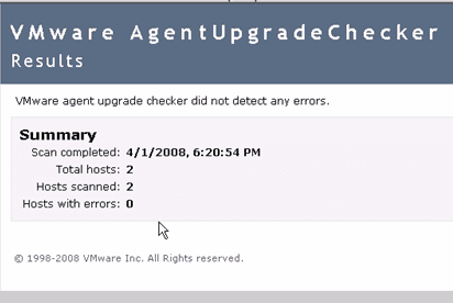 VMware Agent Upgrade Checker Results