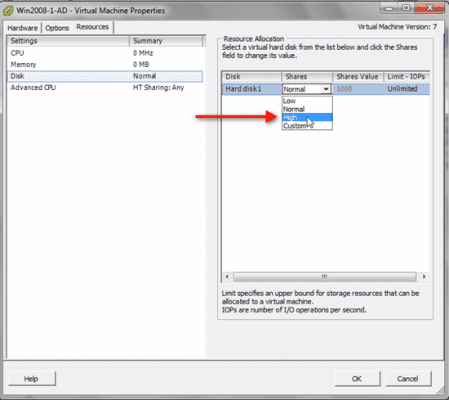 SIOC: assigning share values to a VM