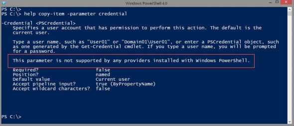 The credential parameter is not supported in Windows PowerShell. (Image Credit: Jeffery Hicks)