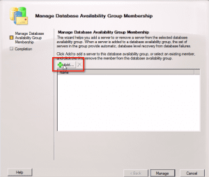 Clicking "new" adds a new user to the Database Availability Group