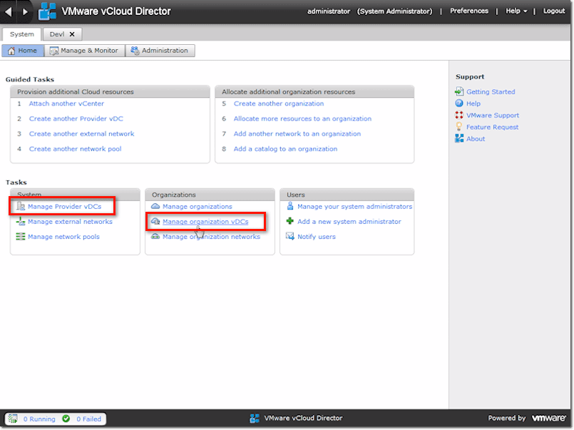 vCloud Director manage provider and organizational vdcs