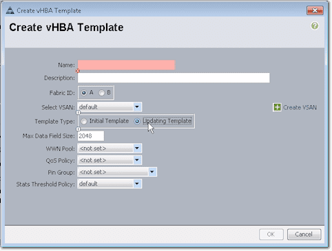 settings for vHBA template