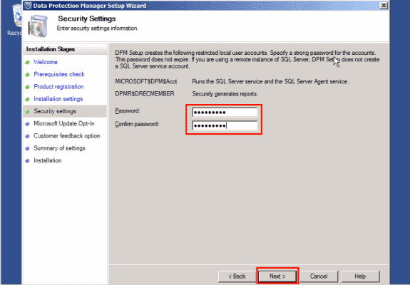 DPM Security Settings