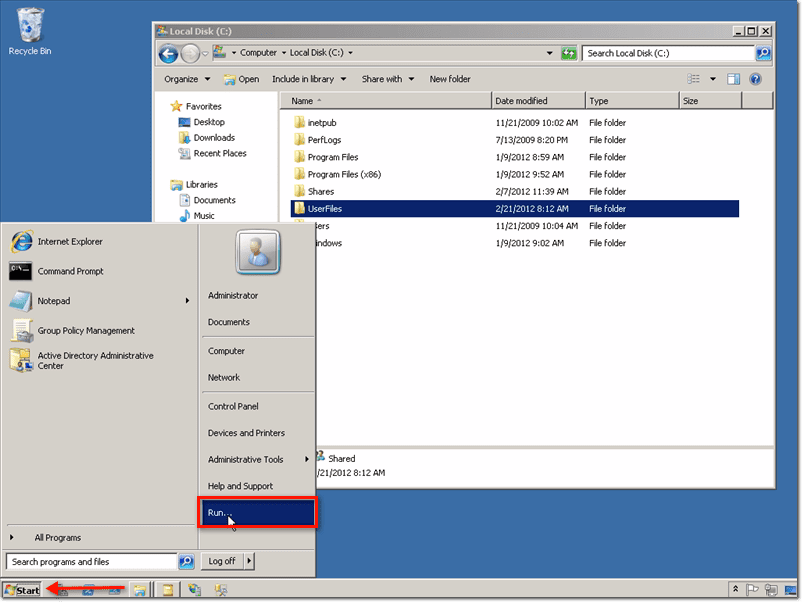 Windows Explorer start run menu