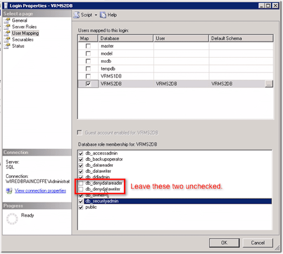 VMware Site Recovery Manager database role membership