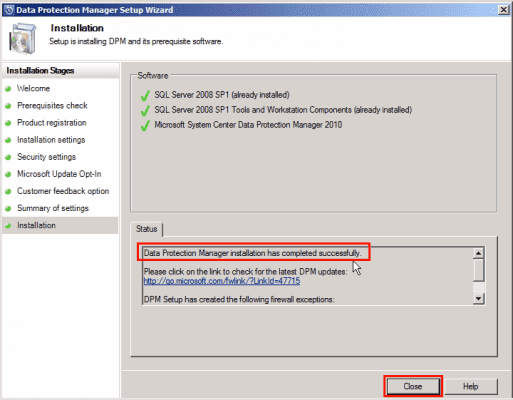 DPM installation successful