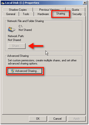 Windows Explorer advanced sharing button