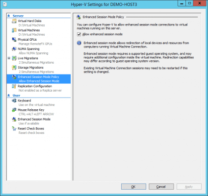 Enabling Hyper-V Enhanced Session Mode