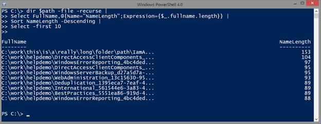 Including the entire file path for longest file names in Windows PowerShell. (Image Credit: Jeffery Hicks)