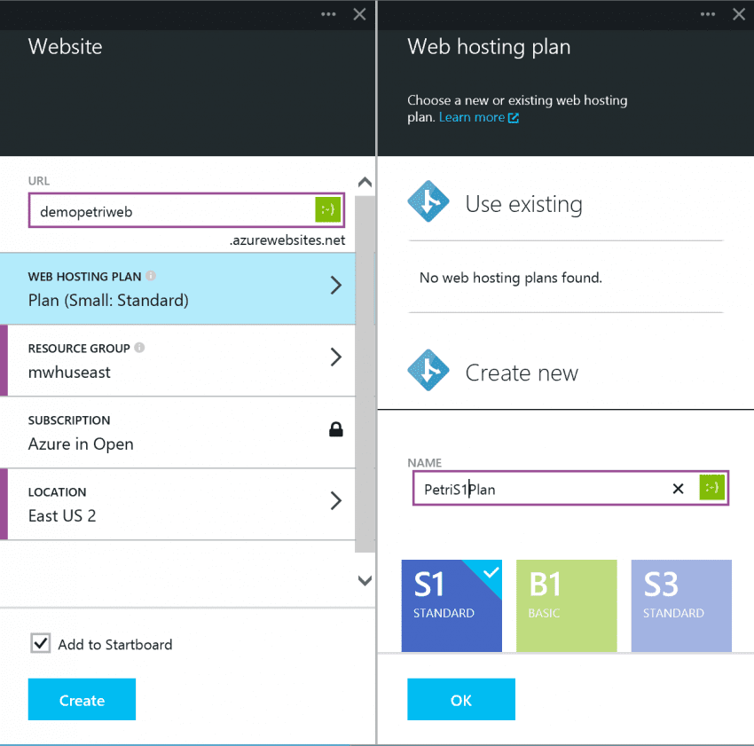 The new Azure portal makes it clear that a website is a part of a plan