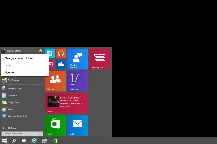 User options on the Windows 10 Start menu (Image Credit: Russell Smith)