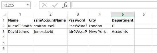 Use an Excel spreadsheet to import new Active Directory users (Image: Russell Smith)