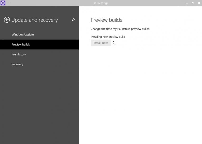 Installing a new preview build in Windows 10 Technical Preview. (Image Credit: Russell Smith)