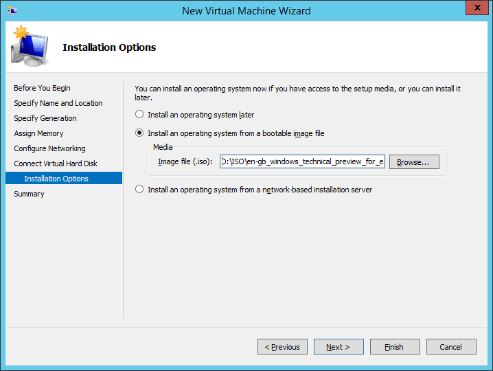 Configure a new Hyper-V virtual machine to install Windows 10
