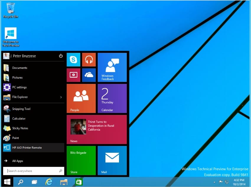 The Windows 10 Start menu. (Image Credit: J. Peter Bruzzese)
