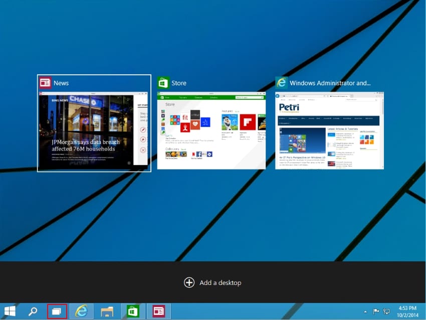 The Task View feature lets you add more desktops for more virtual space in Windows 10. (Image Credit: J. Peter Bruzzese)
