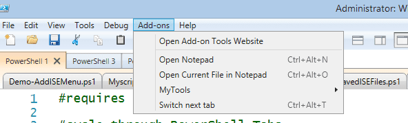 Adding the Switch next tab option to the PowerShell ISE menu. (Image Credit: Jeff Hicks)