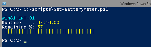 Using the Write-Host cmdlet in PowerShell to graph your battery levels. (Image Credit: Jeff Hicks)