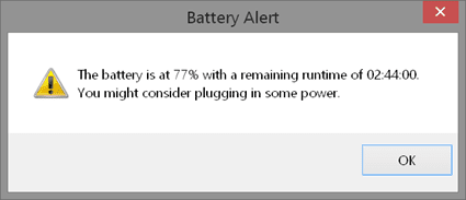 Battery Alert pop-up warning. (Image Credit: Jeff Hicks)