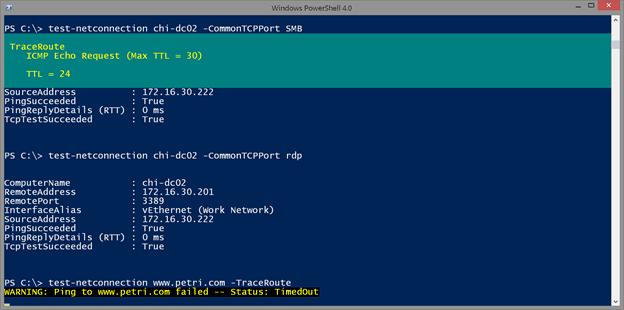 Performing a trace route with the Test-NetConnection cmdlet in Windows PowerShell. (Image Credit: Jeff Hicks)