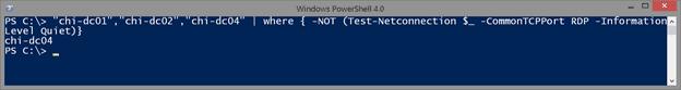 Using the Test-NetConnection cmdlet in PowerShell to determine which servers that don't have Remote Desktop enabled. (Image Credit: Jeff Hicks)