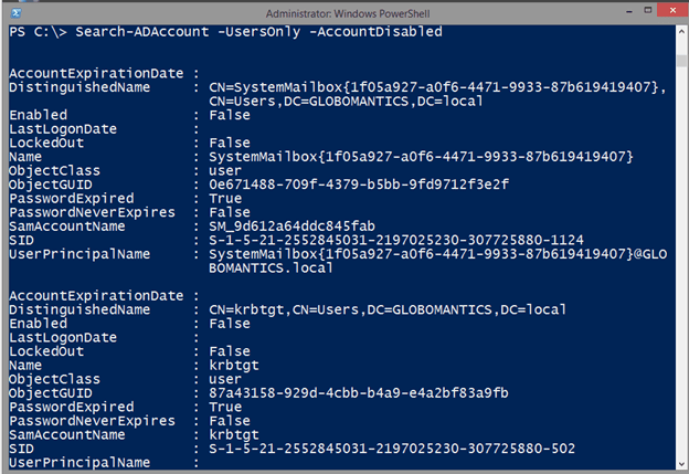 Using the Search-ADAccount cmdlet in Windows PowerShell. (Image Credit: Jeff Hicks)