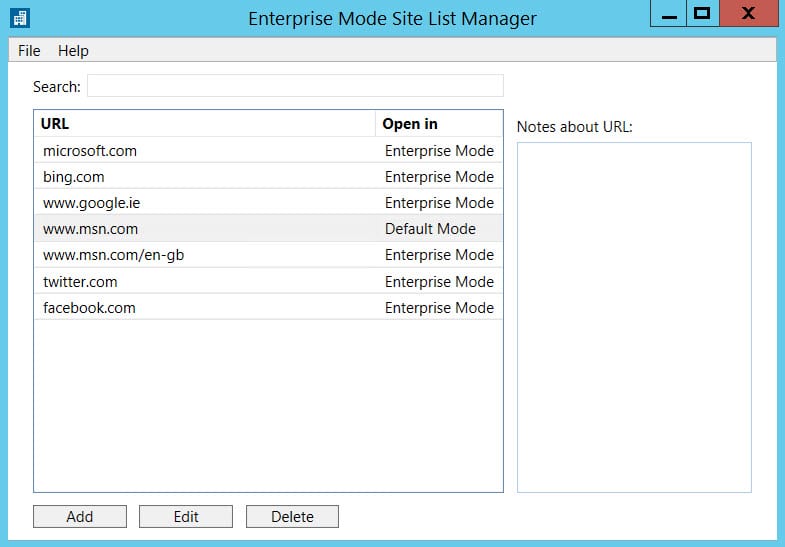 Define sites in the Enterprise Mode Site List Manager tool (Image Credit: Russell Smith)
