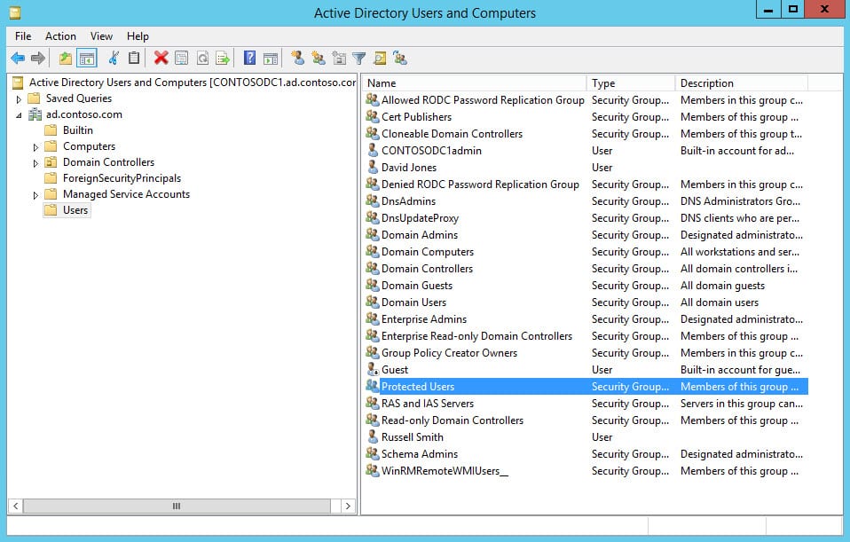 The Protected Users group in Windows Server 2012 R2 Active Directory (Image Credit: Russell Smith)
