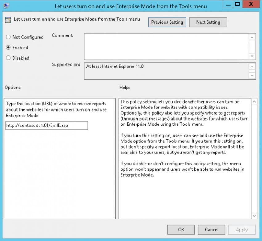 Configure Group Policy for Internet Explorer Enterprise Mode logging (Image Credit: Russell Smith)