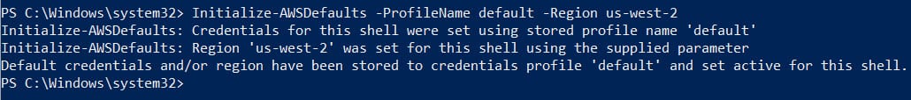 Initializing AWS defaults for PowerShell (Image Credit: Russell Smith)