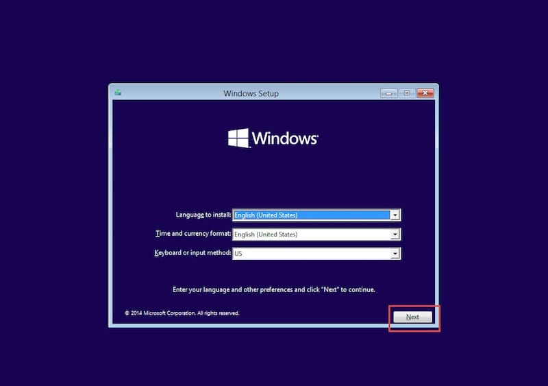 The Windows 10 Technical Preview setup dialog.