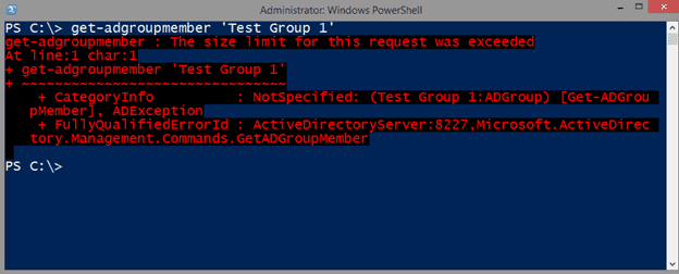 Error with the Get-ADGroupmember cmdlet in Windows PowerShell. (Image Credit: Jeff Hicks)