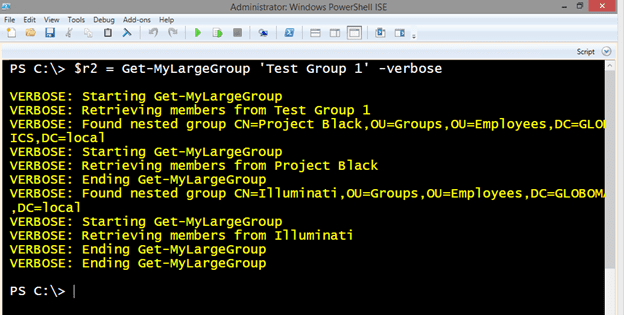Using the Get-MyLargeGroup function in Windows PowerShell. (Image Credit: Jeff Hicks)