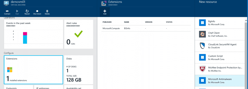 Installing the Microsoft Antimalware extension in an Azure virtual machine. (Image Credit: Aidan Finn)