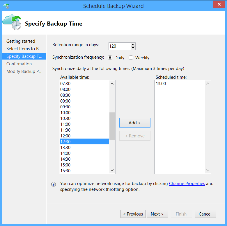 Scheduling your backup and configuring the retention period. (Image Credit: Microsoft).