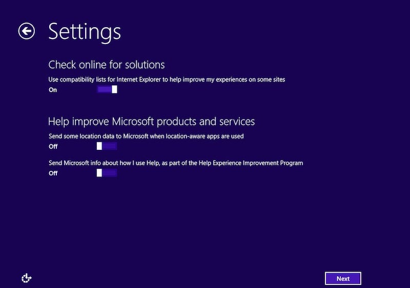 Settings for solution and feedback checks in the Windows 10 technical preview. (Image Credit: Daniel Petri)