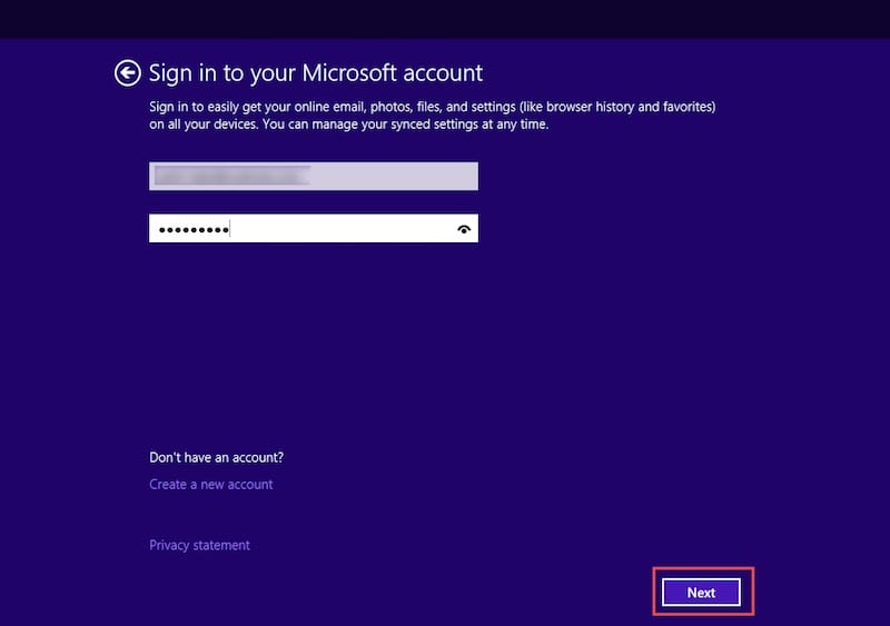 Signing into your Microsoft account in the Windows 10 technical preview. (Image Credit: Daniel Petri)
