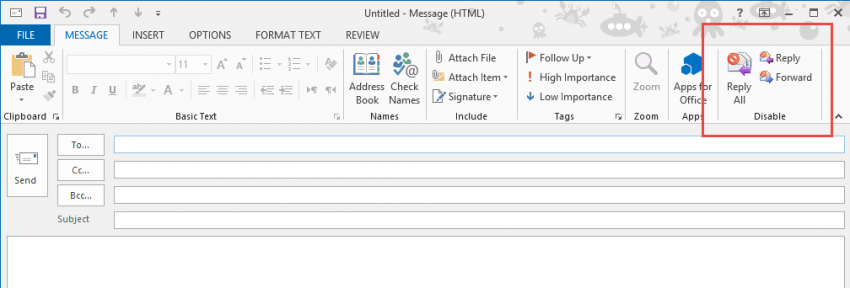 The NoReplyAll add-in is now featured in Outlook's ribbon. (Image Credit: Daniel Petri)