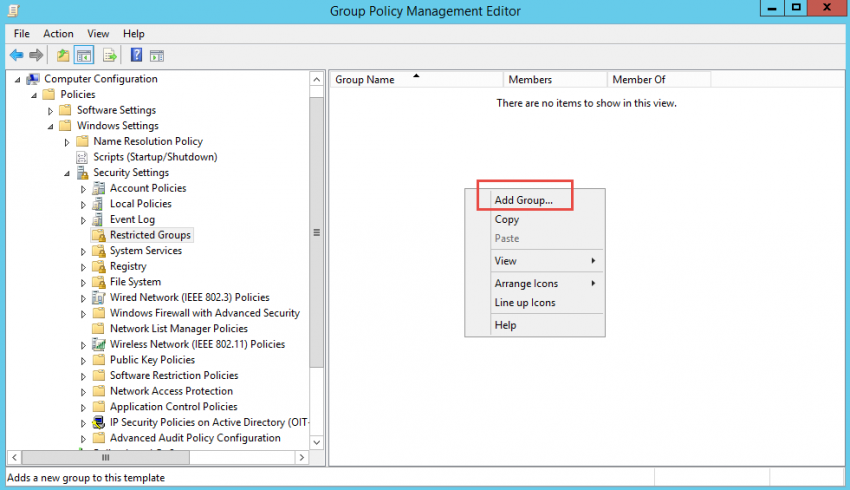 Adding a group to the Group Policy Management Editor. (Image Credit: Daniel Petri)