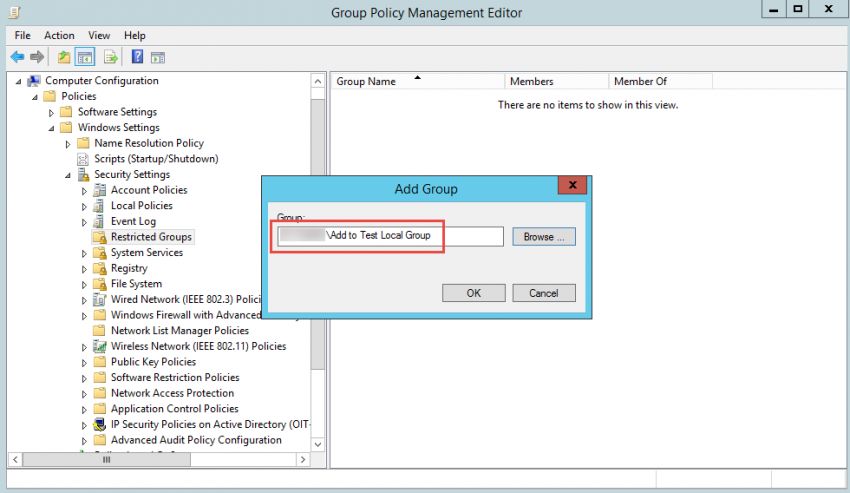Adding a group in the Group Policy Management Editor. (Image Credit: Daniel Petri)