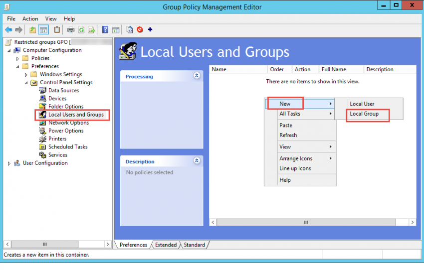 Local Users and Groups in the Group Policy Management Editor. (Image Credit: Daniel Petri)