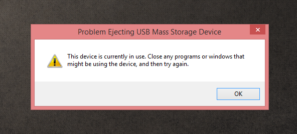 Problem Ejecting USB Mass Storage Device error in Windows. (Image Credit: Daniel Petri)