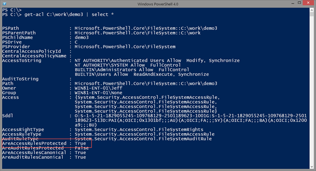 The AreAccessRulesProtected property in Windows PowerShell. (Image Credit: Jeff Hicks)