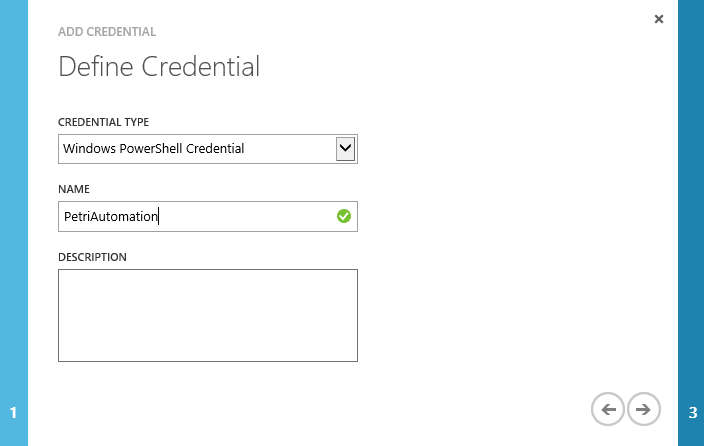 Creating a new PowerShell Credential for Azure Automation. (Image Credit: Aidan Finn)